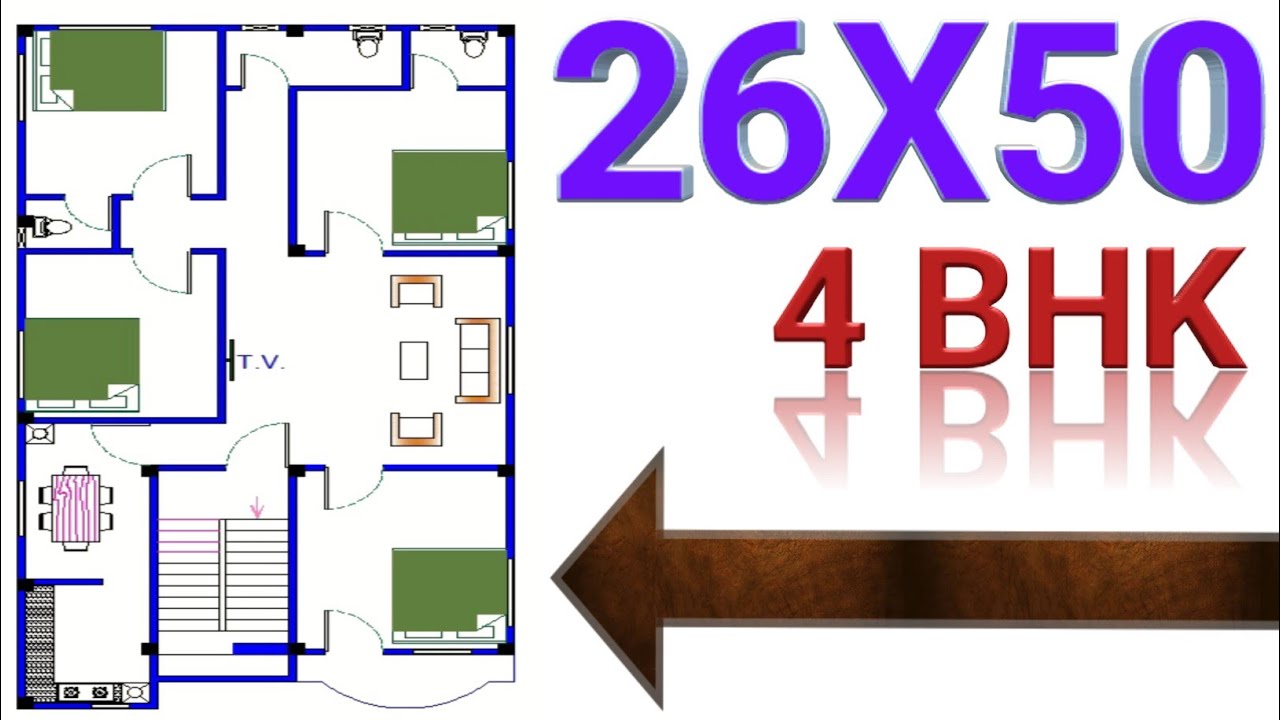 26*50 house plan | 26*50 house plan east facing | 26*50 4bhk house plan