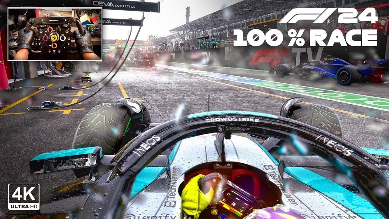 Lewis Hamilton's Mercedes AMG F1 W15 - F1 24 100% Race Brazilian GP | Steering Wheel Gameplay
