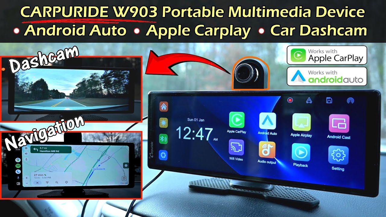CARPURIDE W903 | Wide Screen Dash Camera & Android Auto / Apply CarPlay