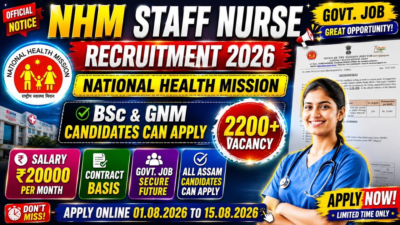 NHM Staff Nurse Recruitment 2026 | 2204 Vacancies | B.Sc Nursing & GNM Eligible | Apply Online
