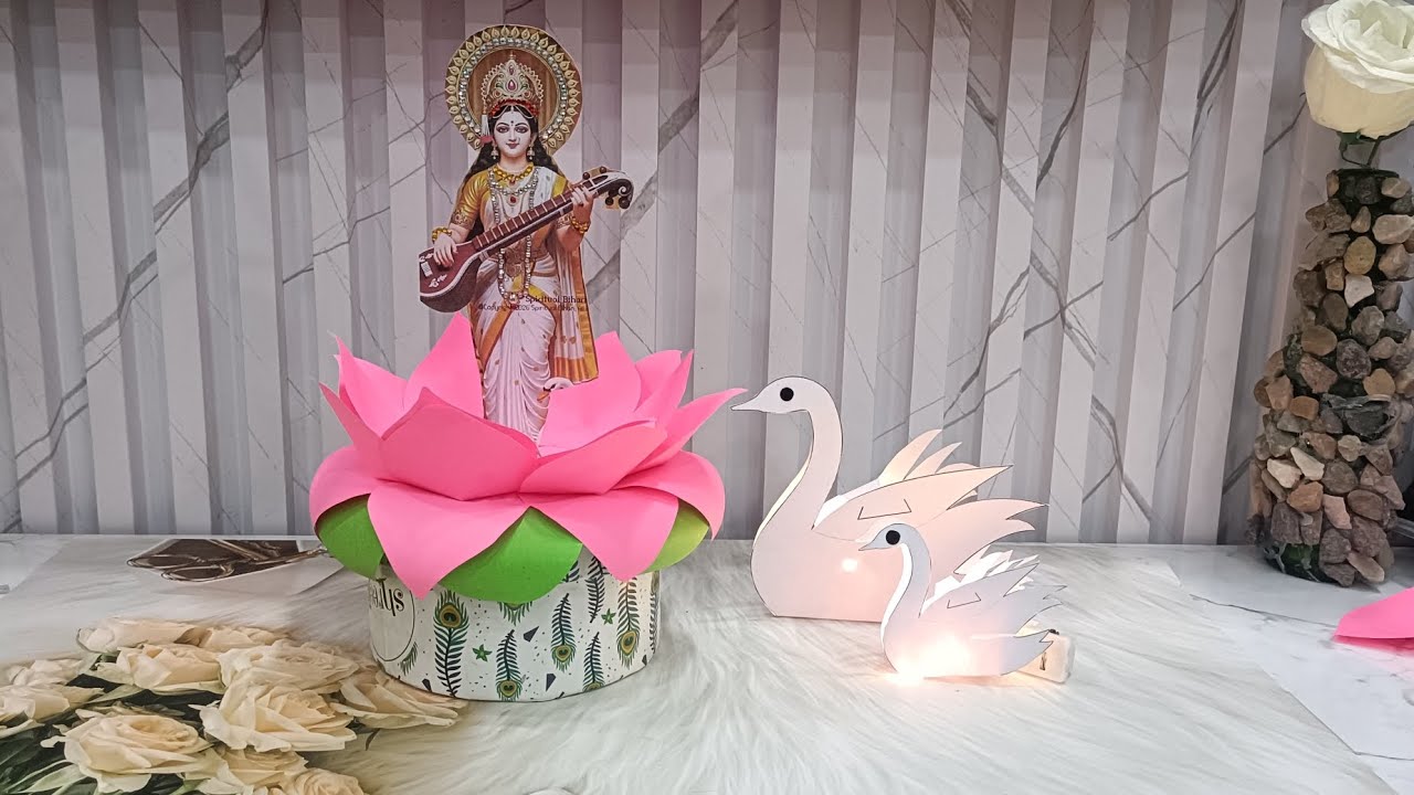DIY Lotus Flower/Decoration Ideas/Gauri Stand Lotus