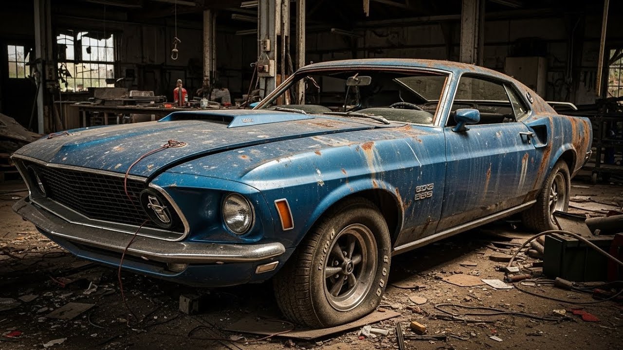 ASMR Car Restoration of 1969 Ford Mustang Boss 429 Blue from Abandoned Condition to Looking New