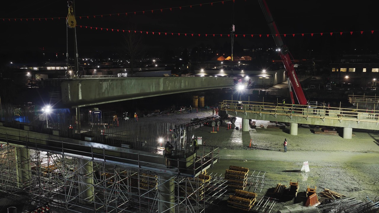 Girder installation at the Holdom Overpass Project
