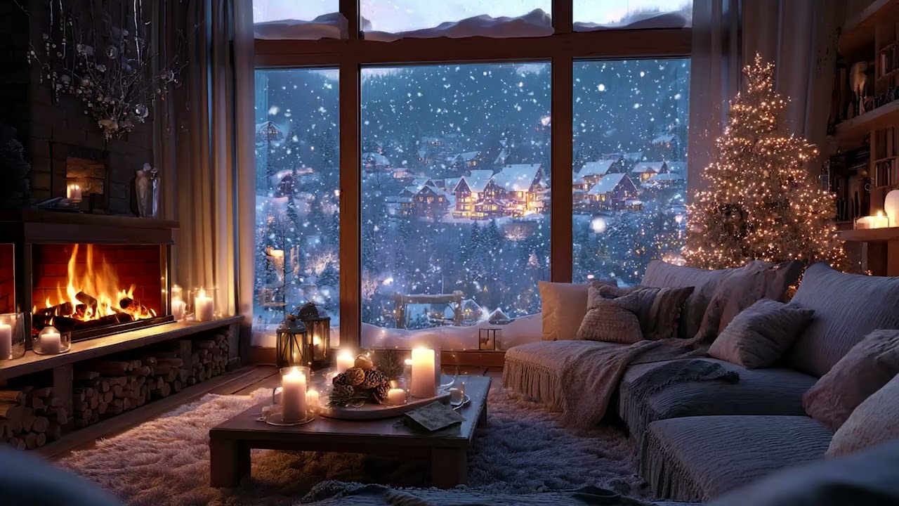 Snowy Winter Cabin Piano Escape | Firelight Glow and Quiet Snow