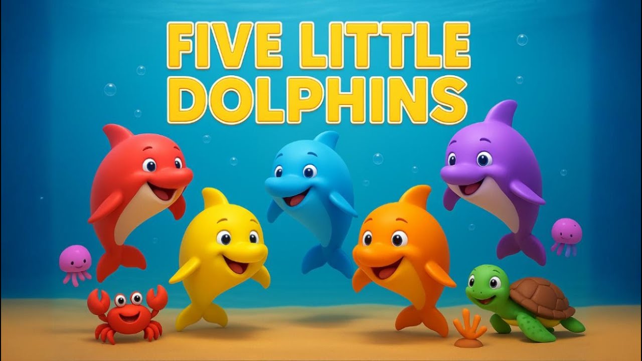 Five Little Dolphins 3D | Shark | Kids Song | #nurseryrhymes | #3danimation #cuteanimals #babysongs