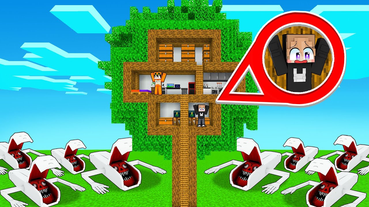 KITA BUAT RUMAH POHON PALING AMAN VS MONSTER BRIDGE WORM DI MINECRAFT!!