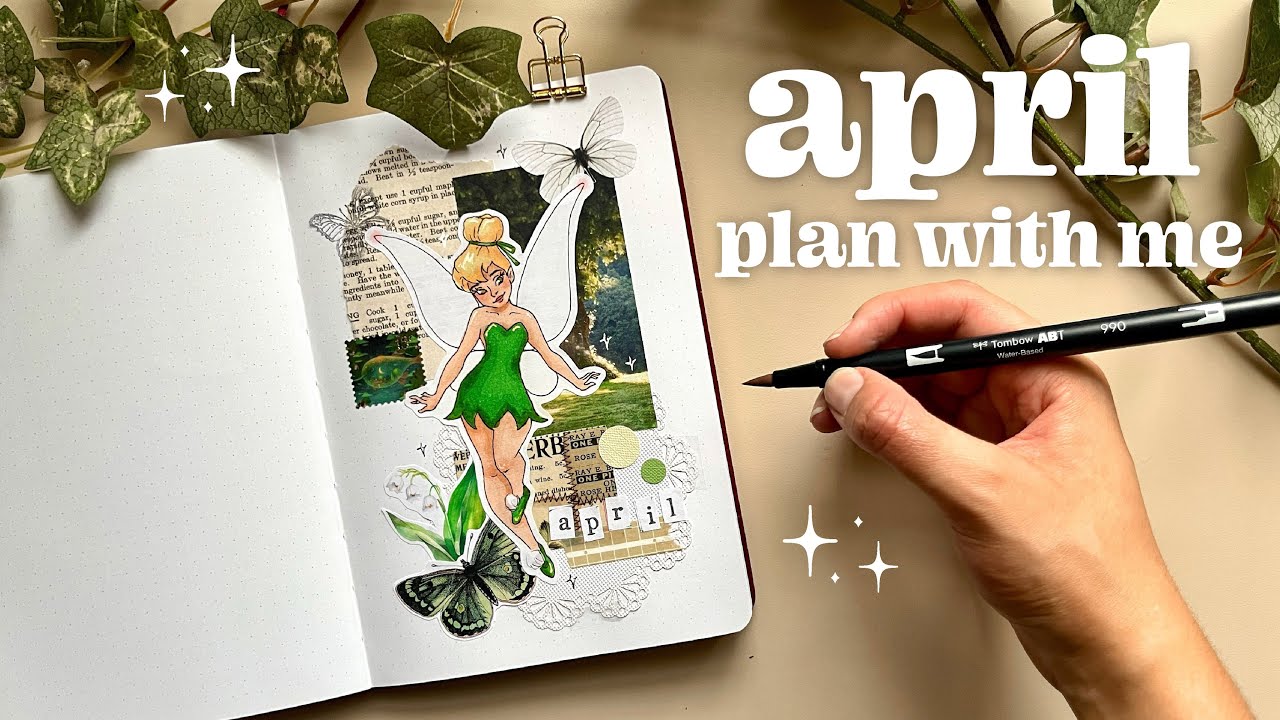 april 2024 bullet journal plan with me 🧚🏻 trying a tinker bell theme for spring !