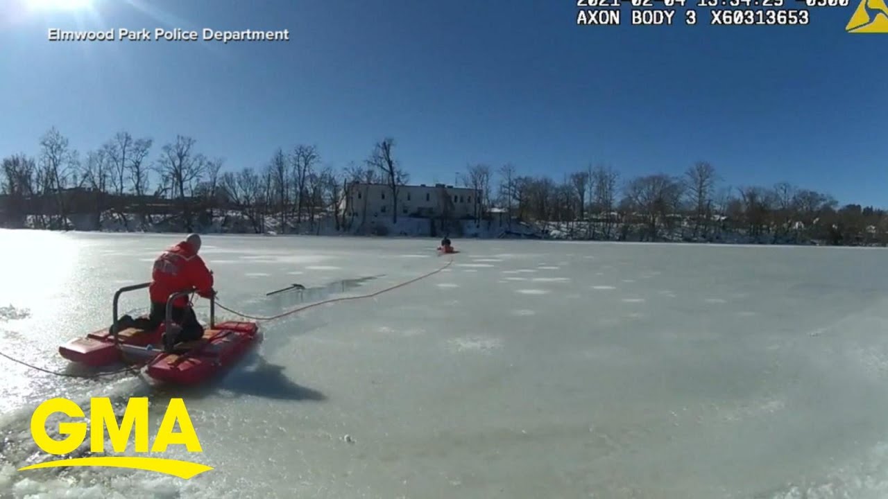 Dramatic rescues of people falling through ice caught on tape l GMA