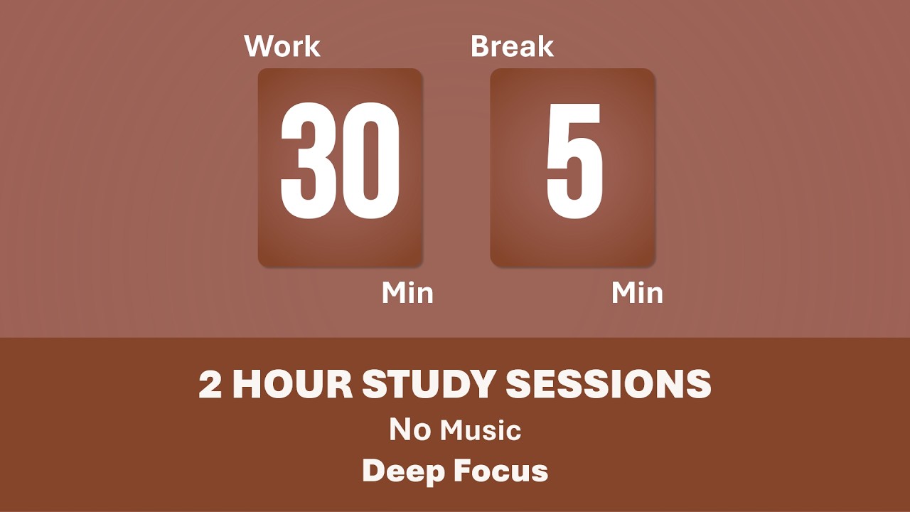 30/5 Pomodoro Timer 🩷🍄‍🟫  2 Hours study | No music | Soft Aesthetic | Pastel Brown Timer