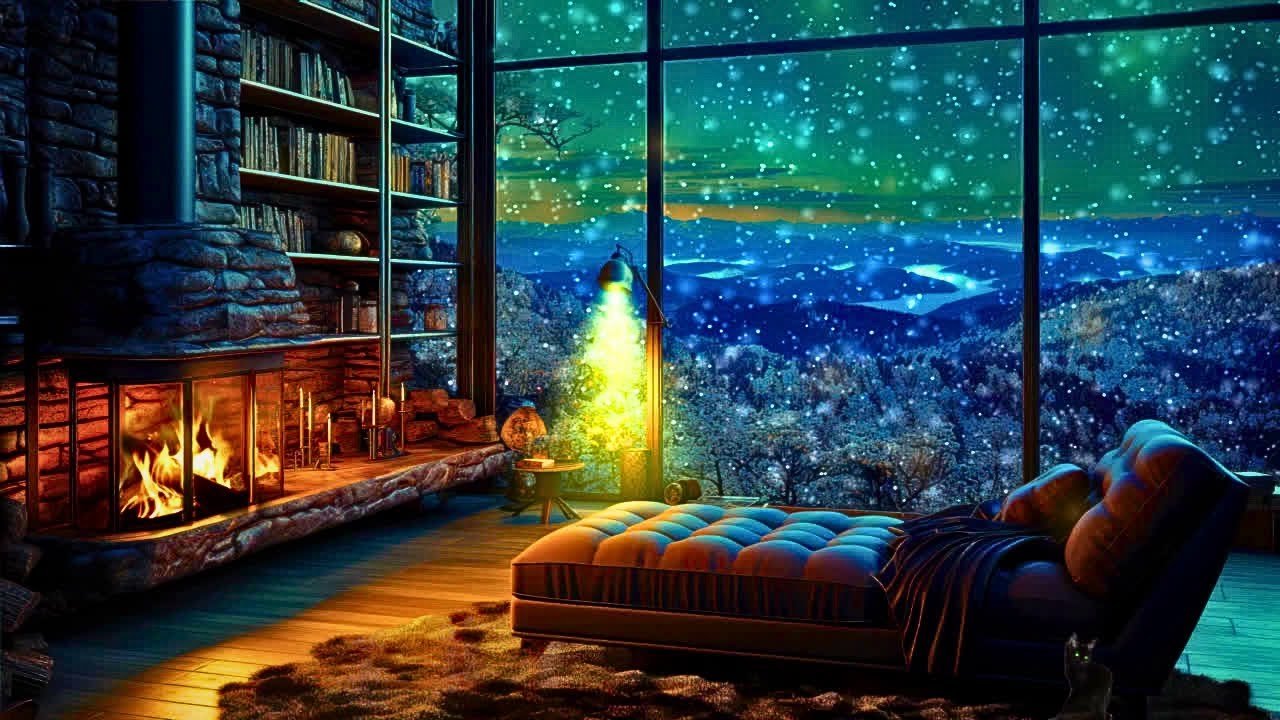 Fireplace & Snowy City ❄️ Magical Winter Ambiance for Peaceful Nights
