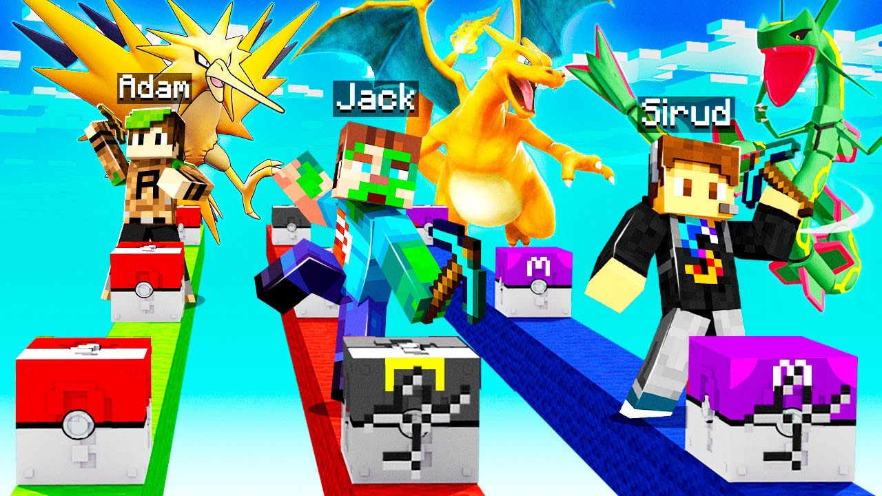 MINECRAFT 1v1v1v1 PIXELMON LUCKY BLOCK RACE!