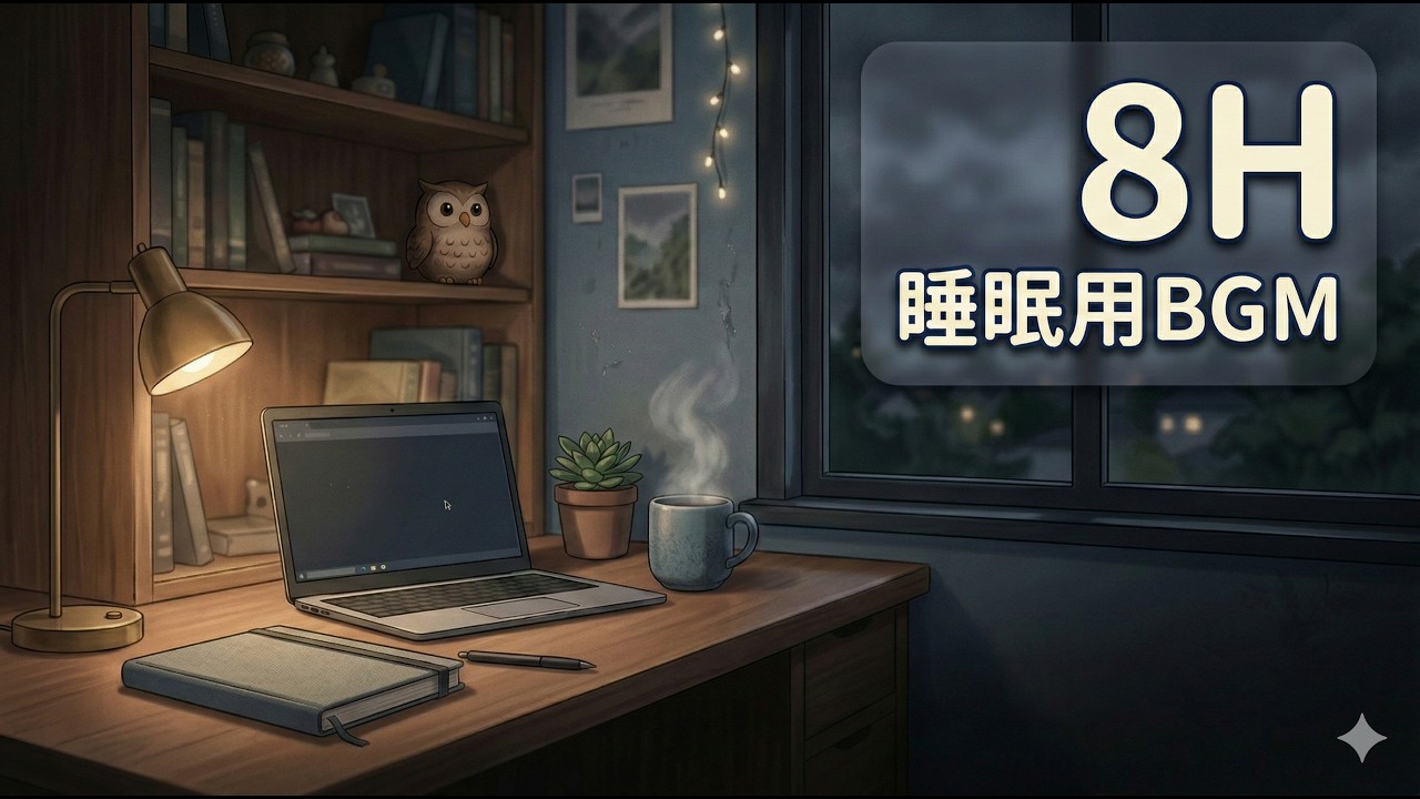 【8H 睡眠用BGM】雨の夜｜耳が疲れないLo-Fi｜寝落ち・熟睡
