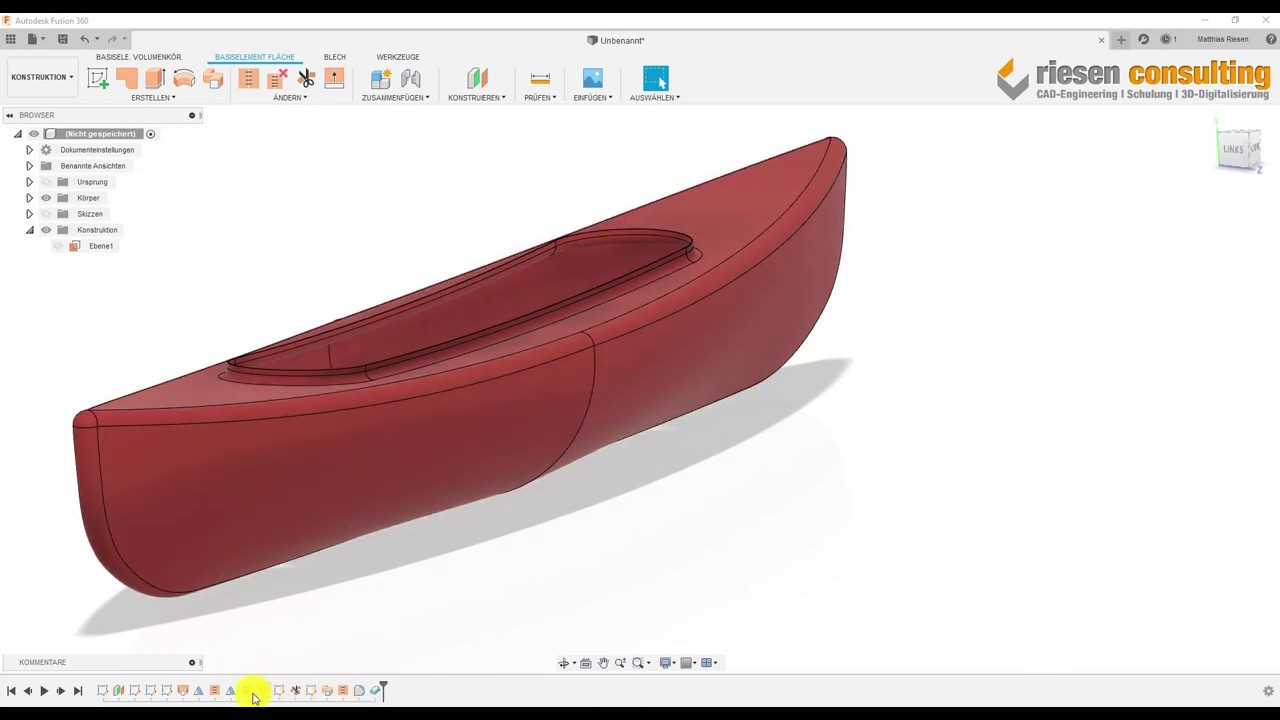 Autodesk Fusion 360 Teil 1/2 - Surface Modeling Boat Boot Konstruktion Freiform Freeform Oberfläche