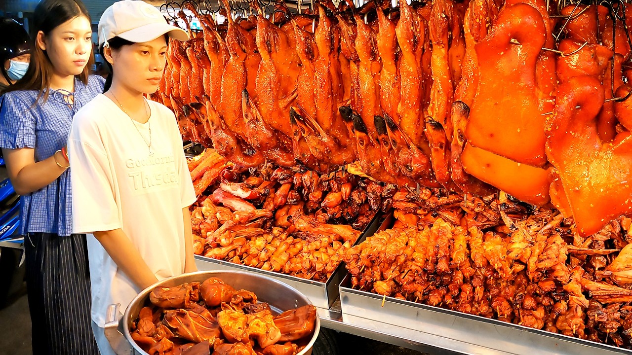 A Must-Try BBQ Street Meat Stall! Duck, Pork & Chicken! Cambodian Street Food