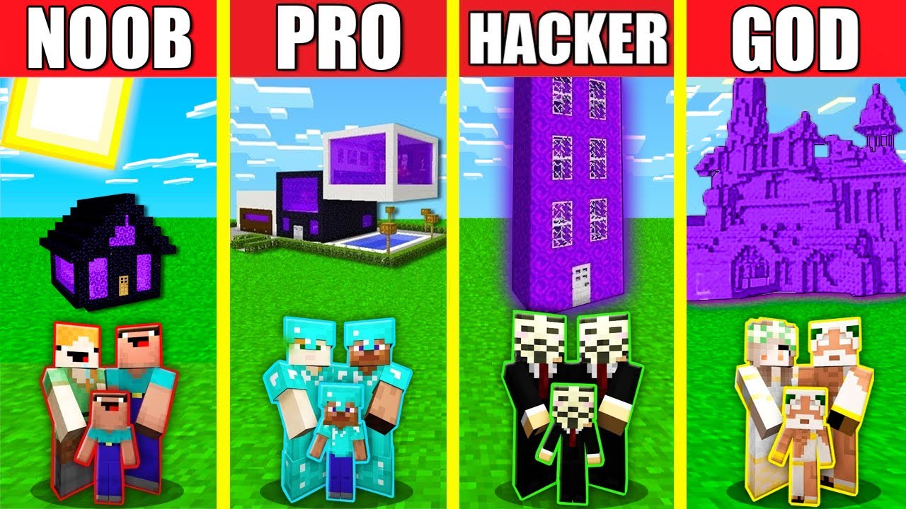 Minecraft Battle: NETHER PORTAL HOUSE BUILD CHALLENGE - NOOB vs PRO vs HACKER vs GOD / Animation