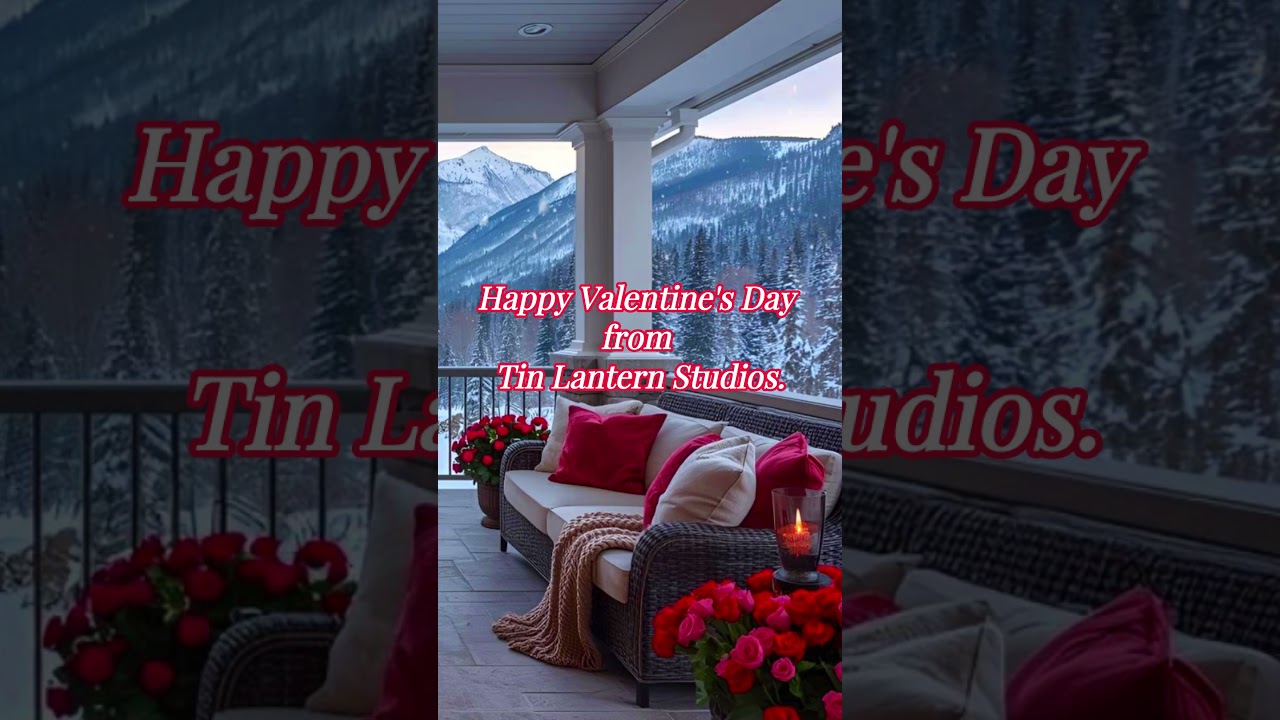 Romantic Valentine&rsquo;s Day Patio ❤️ Cozy Fireplace & Snowy Mountain Views, Winter Ambience