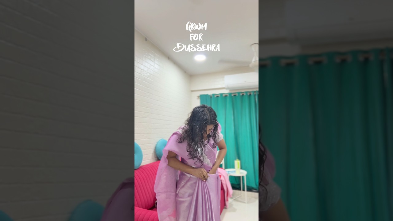 Dussehra GRWM 💜 Lavender Saree + Diamond Glam | Festive Look | Navrangi Navratri 2025 #grwmoutfit