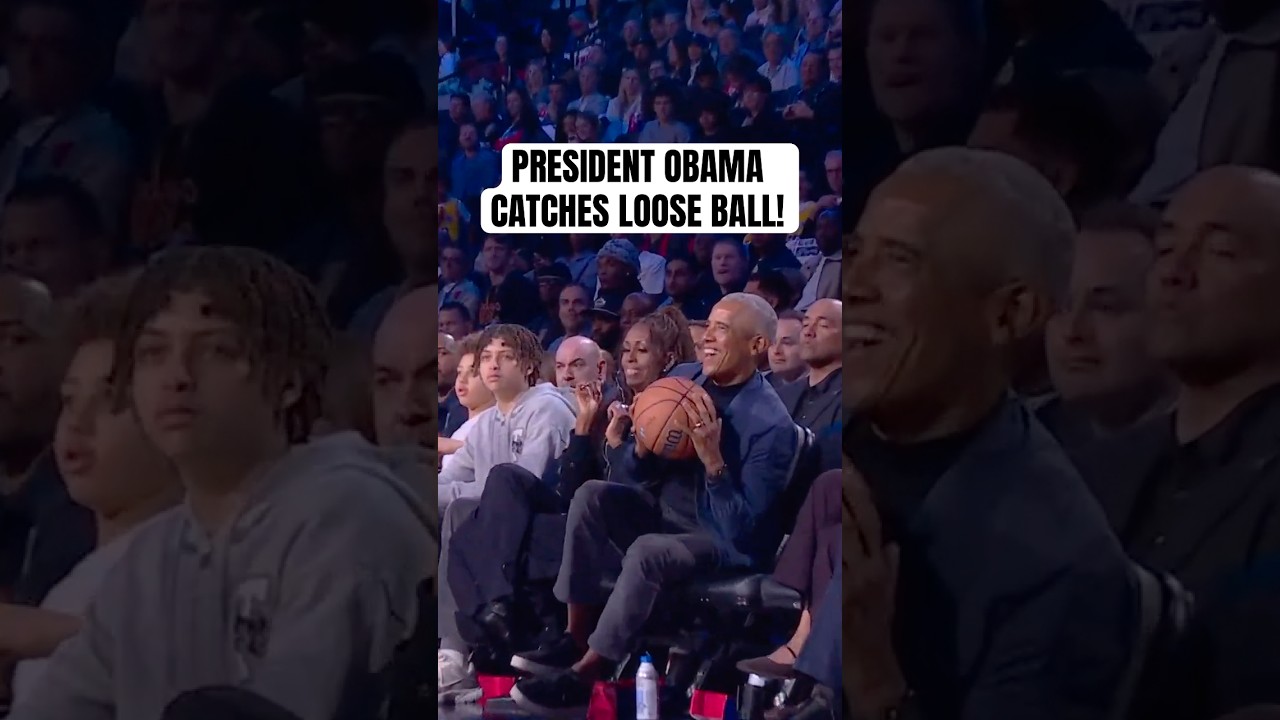 President Barack Obama comes up with the loose ball courtside! 🤩