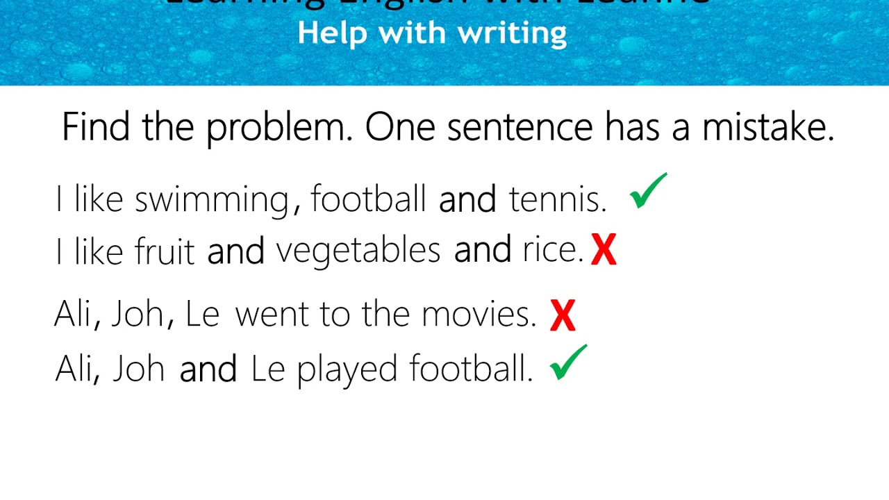 Punctuation and Writing in English Beginner- 1:  Use commas & and with nouns