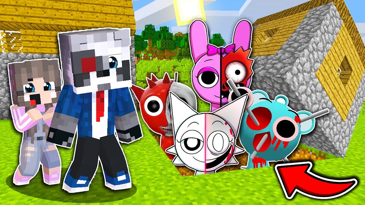 СПРУНКИ ЖИВУТ ПОД ДОМОМ НУБ И ПРО В МАЙНКРАФТ Фильм Ракун и Дочка Incredibox Sprunki