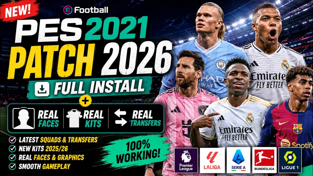 PES 2021, обновление 2026 🔥 Полная установка + Реальные лица, форма и трансферы