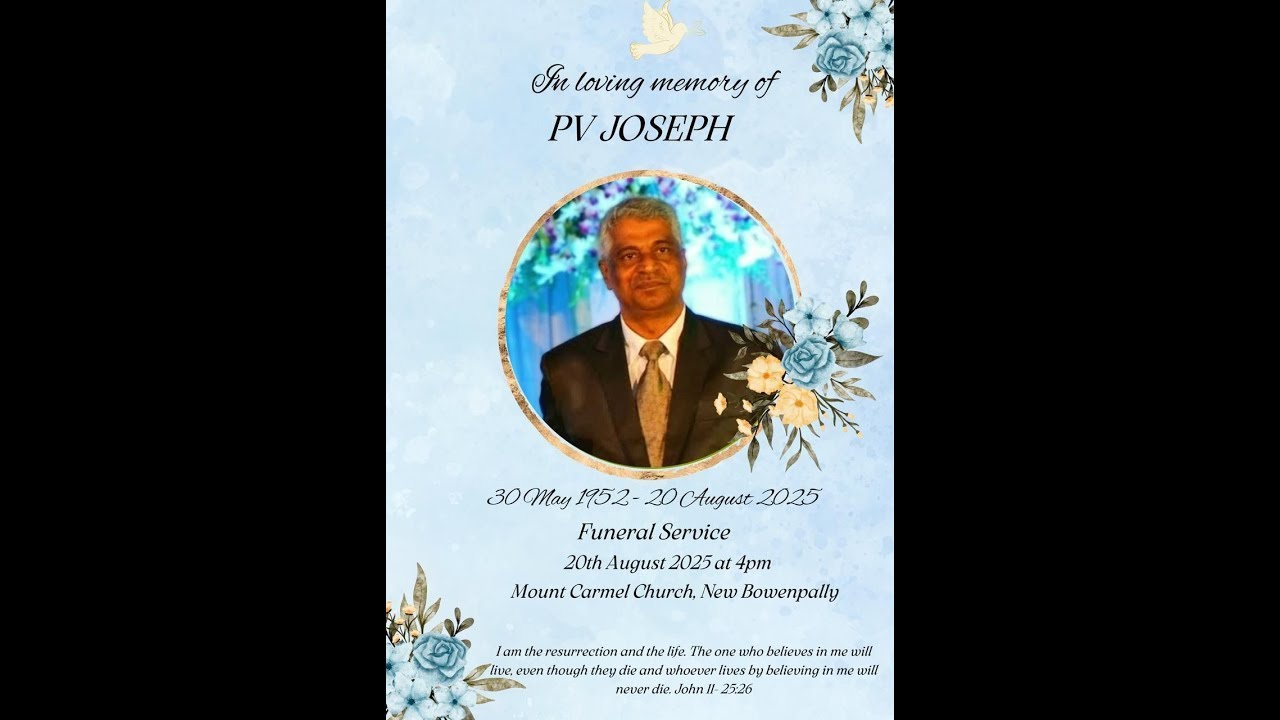 Funeral Mass 4pm | PV JOSEPH | Mount Carmel Church, New Bowenpally | 20-8-25