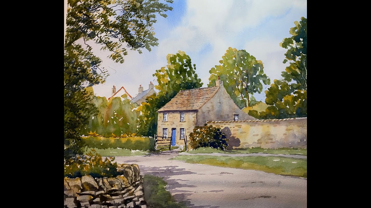 Watercolour painting of a cottage in Ledsham, Yorkshire UK