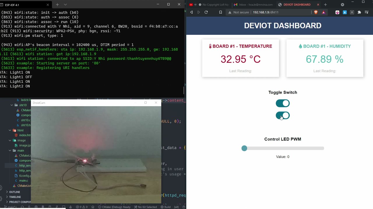 ESP32-IDF: Display SHT10 data via HTTP with station mode, turn lights on and  pull LED brightness..