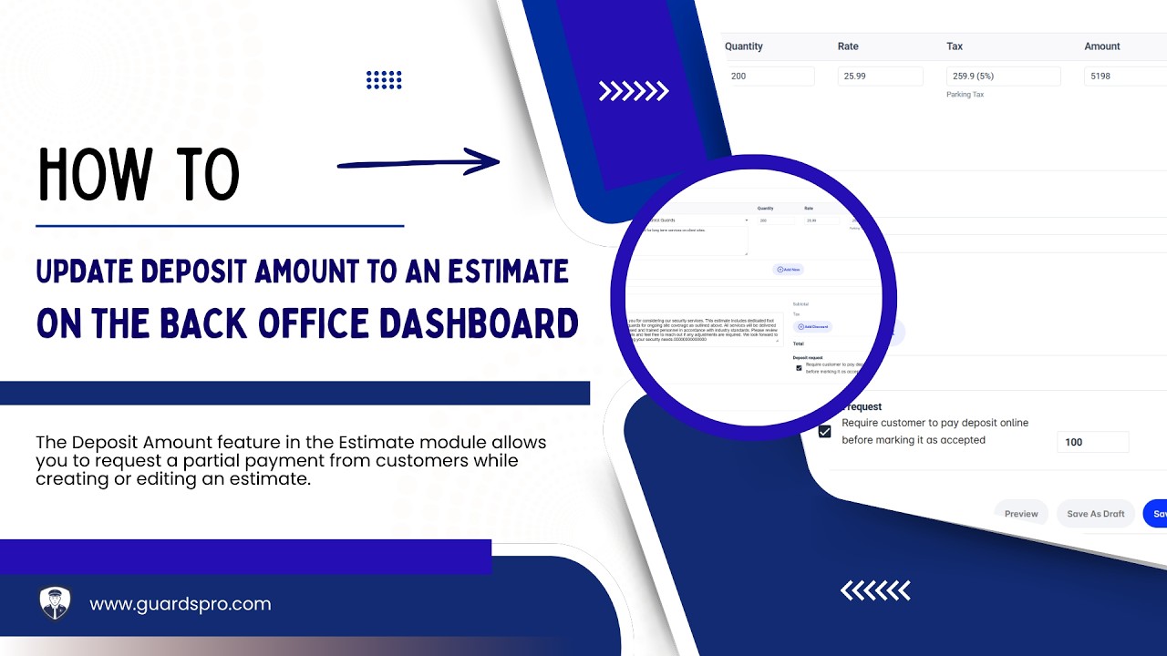 How to update deposit amount to an estimate on the Back Office Dashboard? -Support Center Video