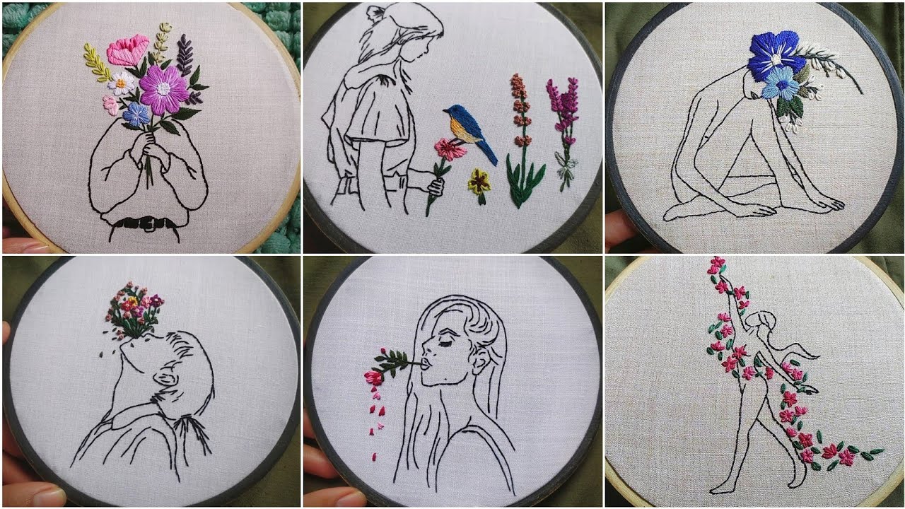 Girl and Flowers embroidery compilation  || embroidery for beginners - Let's Explore