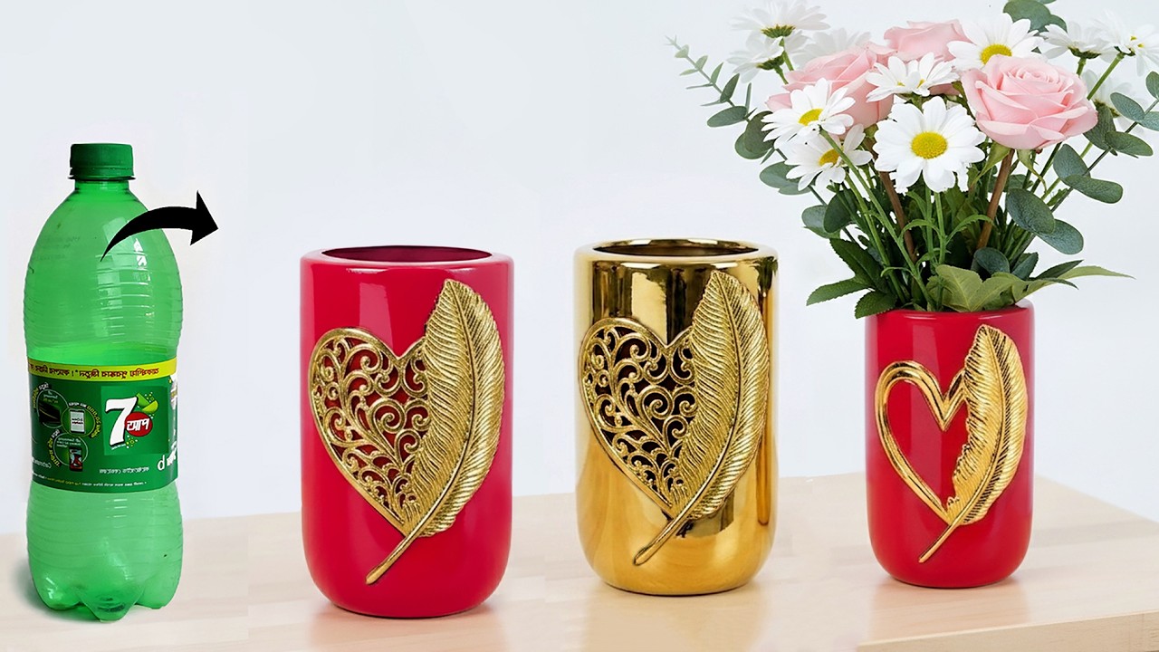 Plastic bottle Flower vase making || Gypsum(pop) flower vase making