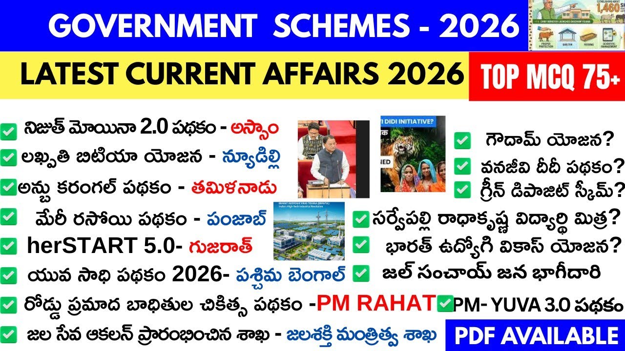 Government Schemes 2026 | latest current affairs 2026 | Government schemes important 50+schemes bits