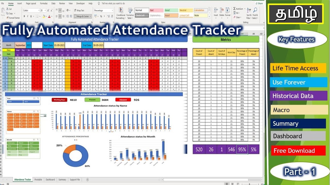 Part 1 - Fully Automated Attendance Tracker with Dashboard in Tamil |Krish's Excel Anywhere.|