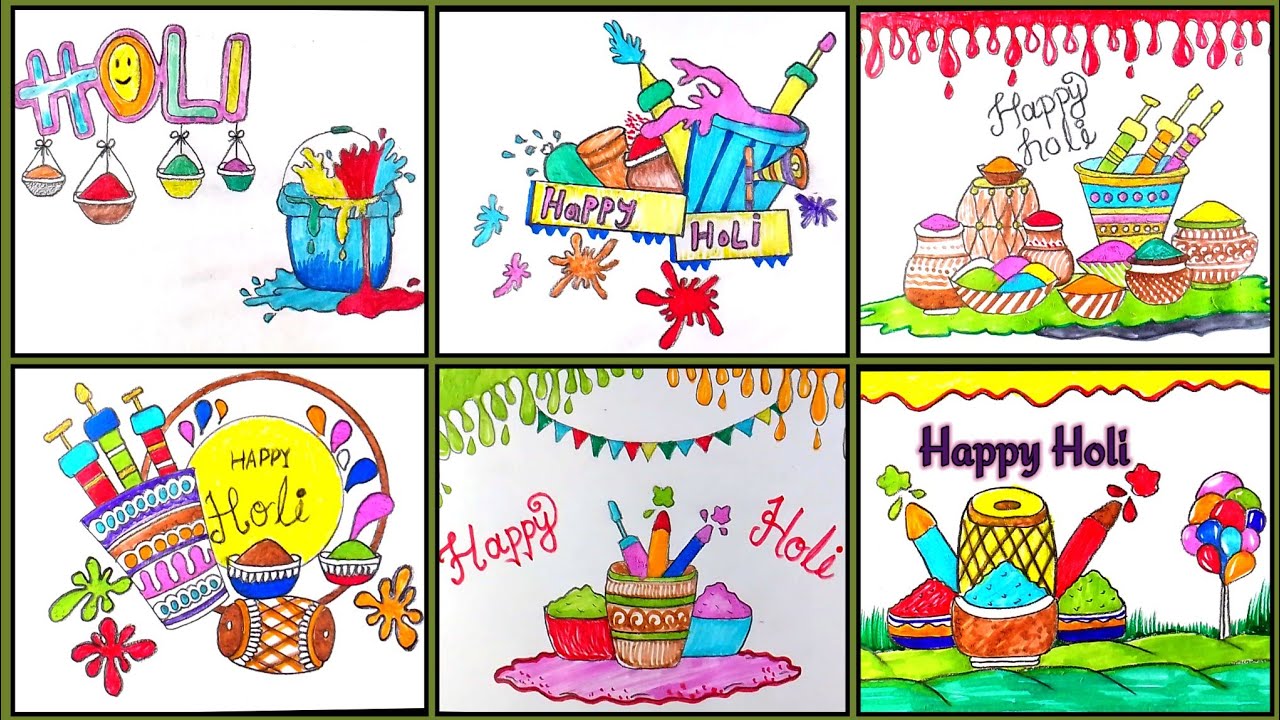 How to draw Happy Holi Drawing || How to make happy holi drawing || Holi Drawing Easy
