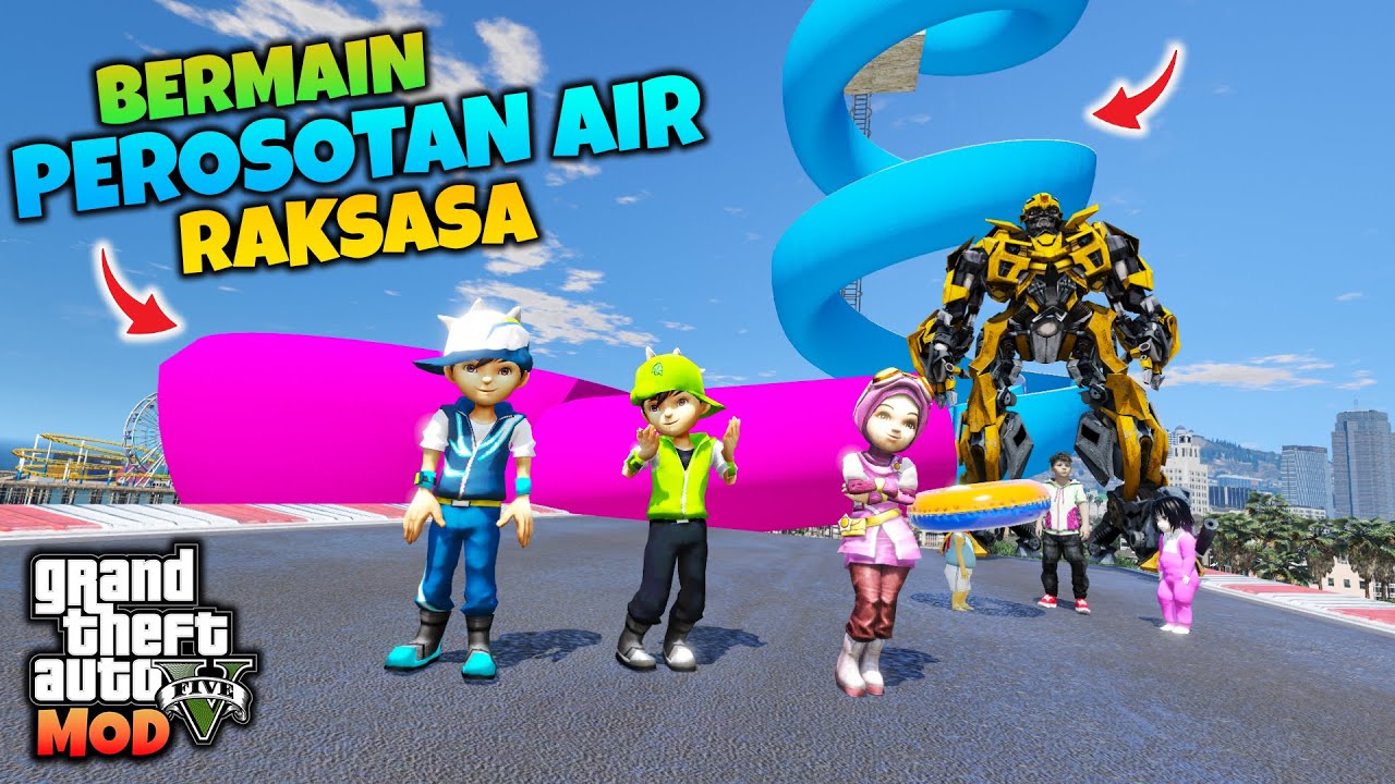 BOBOIBOY KUASA 2 DAN YAYA BERMAIN PEROSOTAN RAKSASA - GTA 5 BOBOIBOY KUASA 7
