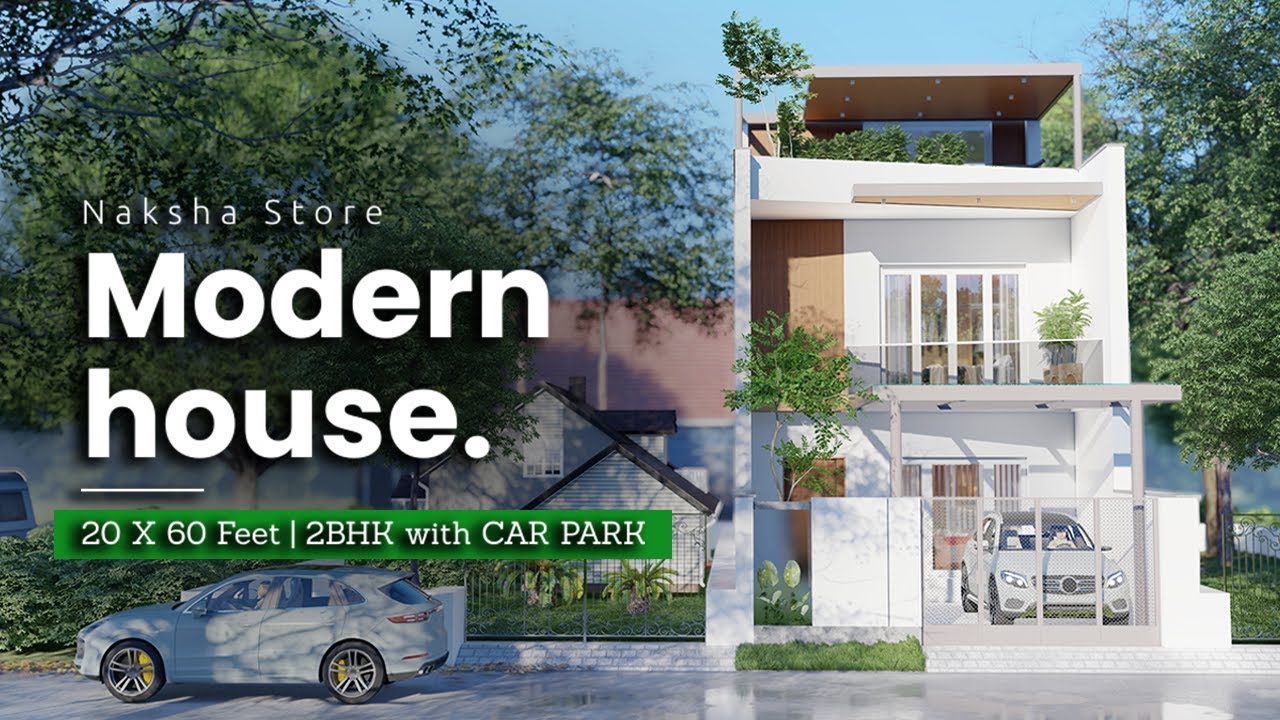 Modern House | 20 X 65 Feet | 2 BHK with Car Park and Attach Bath | 1300 sq ft House plan