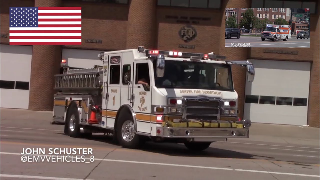 *AIR HORN* Denver Fire Dept. Engine 1 and Denver Health EMS 19 Responding
