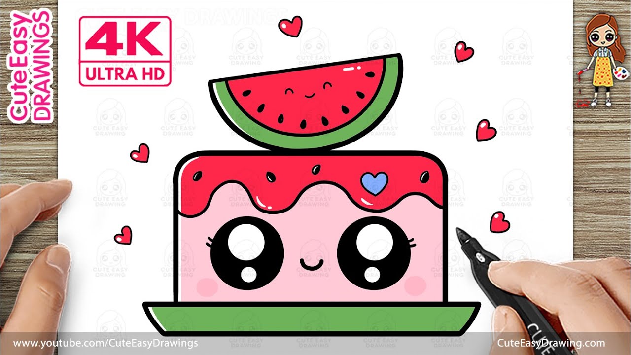 How to Draw a Cute Watermelon Cake - Easy Step by Step for Kids and Toddlers