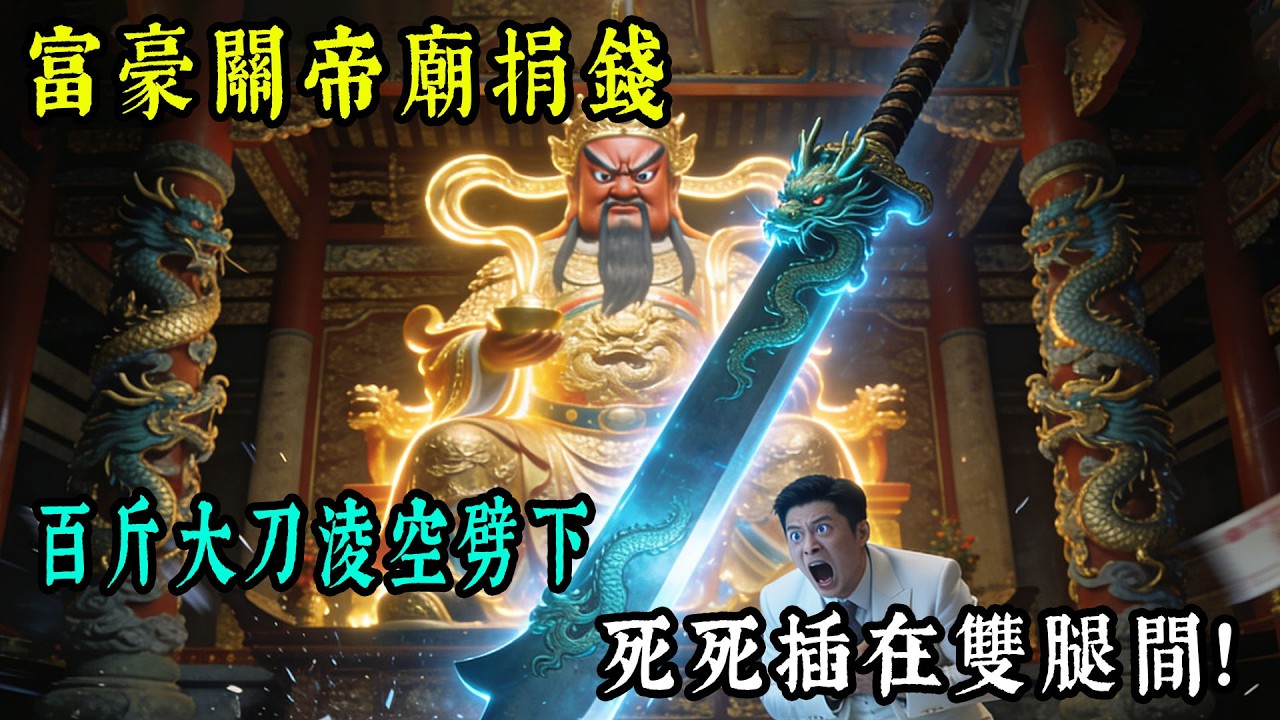 喪盡天良！毒死老父霸佔千萬家產，敗家子去關帝廟還願，百斤神刀竟憑空飛起死死釘穿雙腿間！【老王故事會】