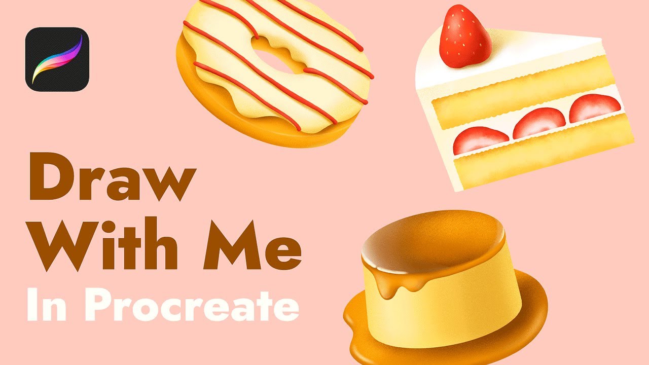 Draw These Desserts Only Using Default Brushes in Procreate - Tutorial (Subtitle Instructions)