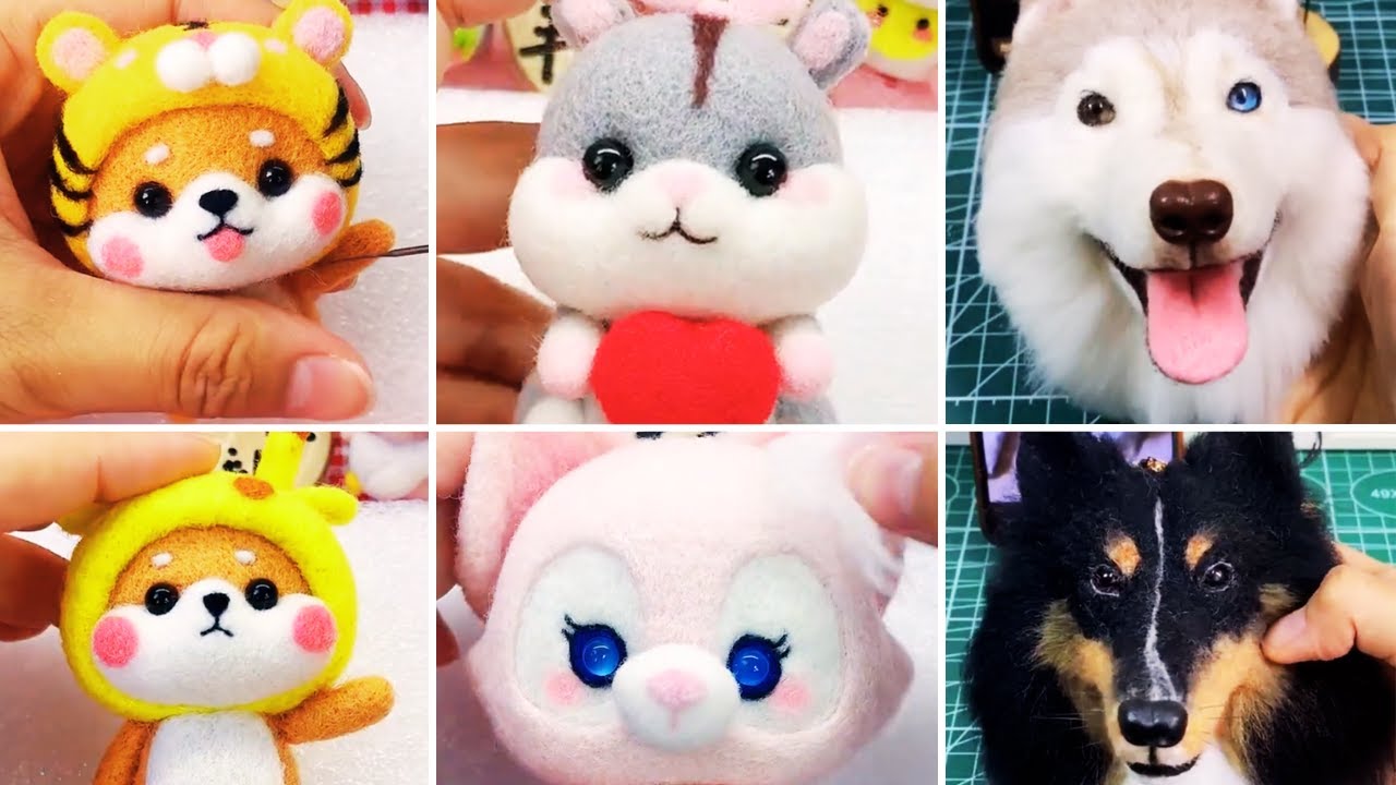 Cute Needle Felting ASMR.🐶Felted Wool Crafts.🐱 Satisfying DIY Kawaii Toys part 2