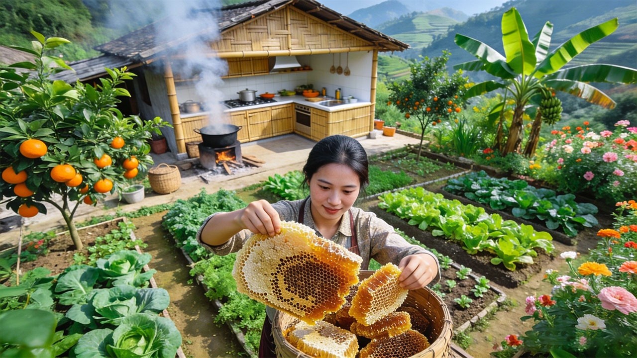 Peaceful Country Life: Harvesting Fresh Bee Larvae and Cooking a Spicy & Sour Village Style Dish