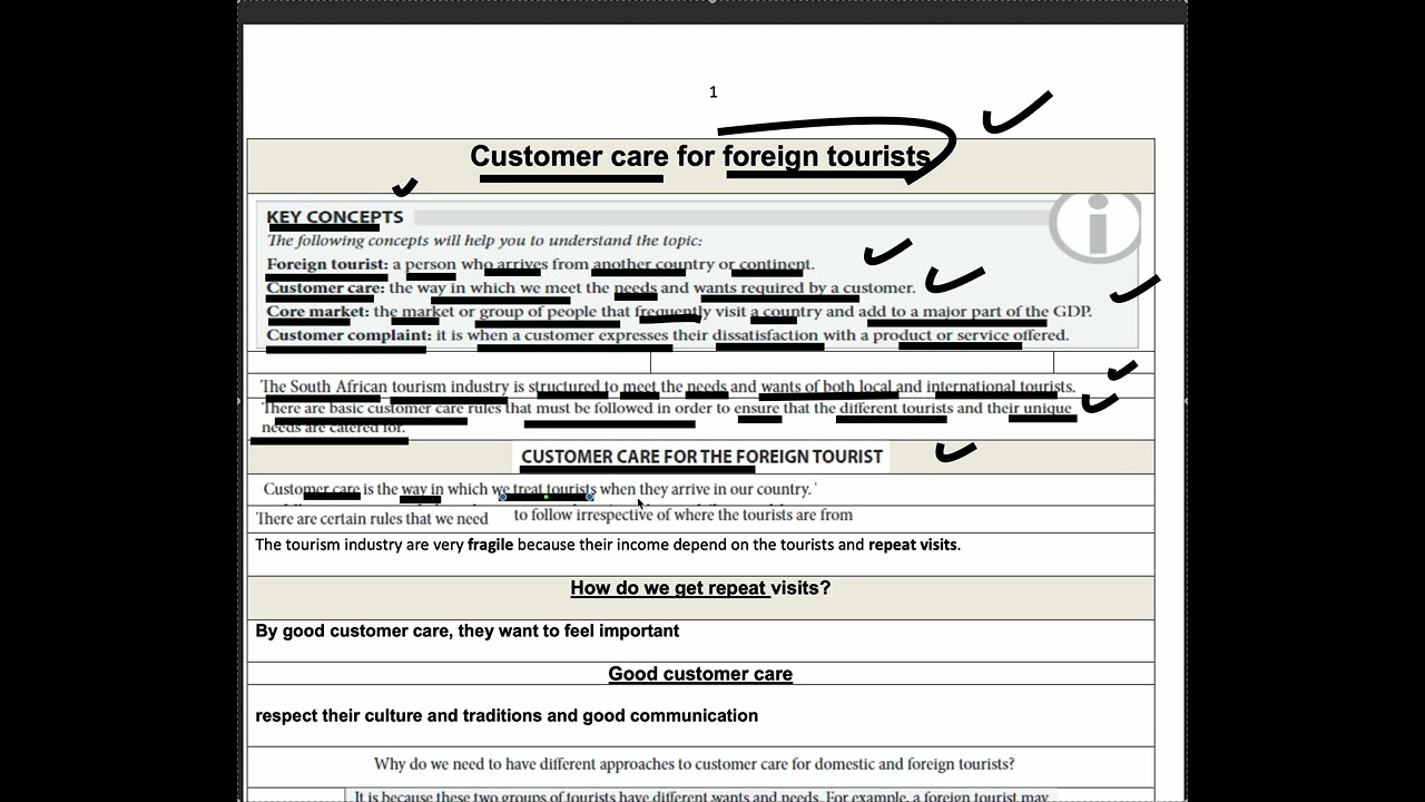 Customer Care for Foreign Tourists part 1 grade 11
