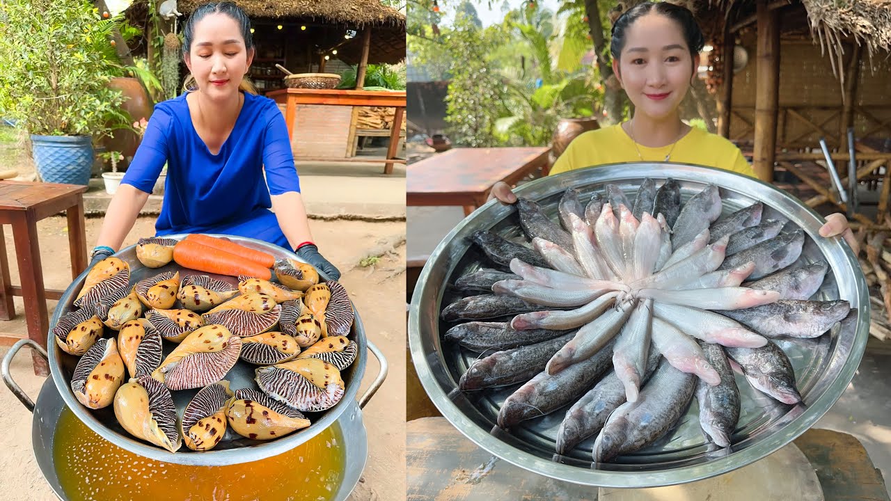 Ocean Snail Curry Stir Fry, Chicken Gizzard Spicy, Crispy Fish Creamy Soup | Mommy Chef Sros Cooking