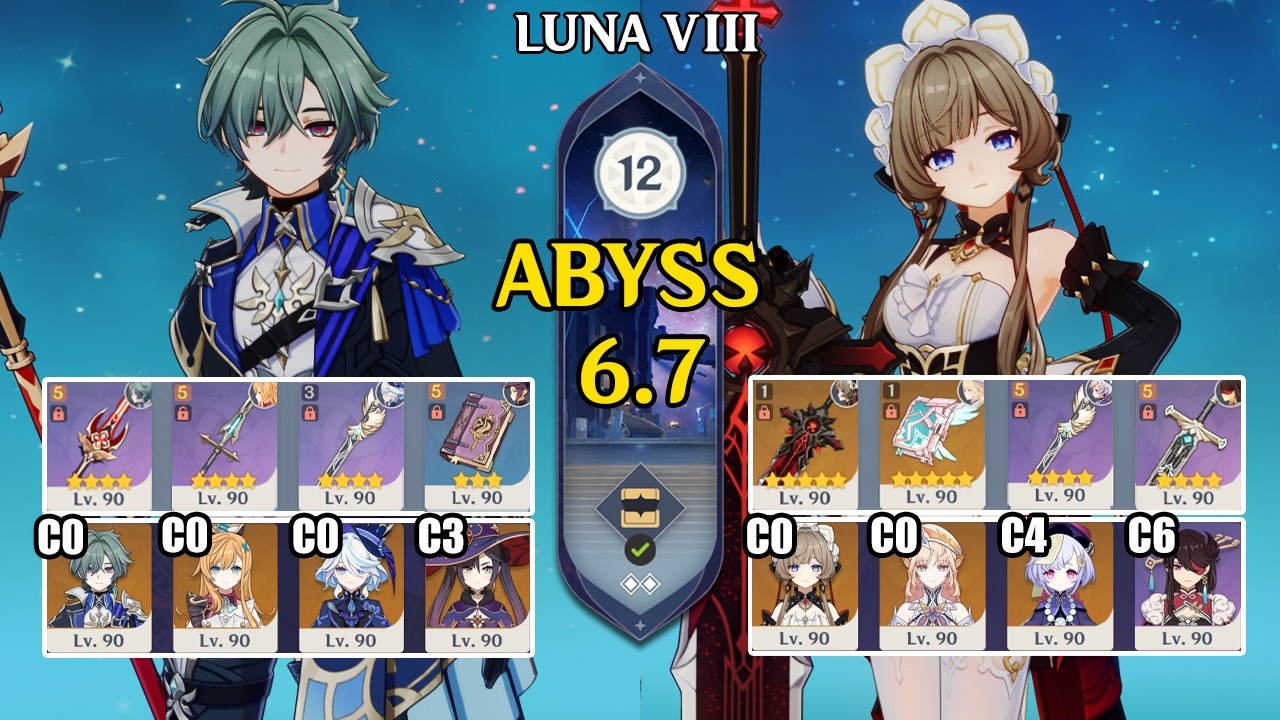 【Genshin Impact Бездна 6.7】C0 Лохен Freeze & C0 Сандроне Stellar Conduct｜Luna 8｜原神 Spiral Abyss