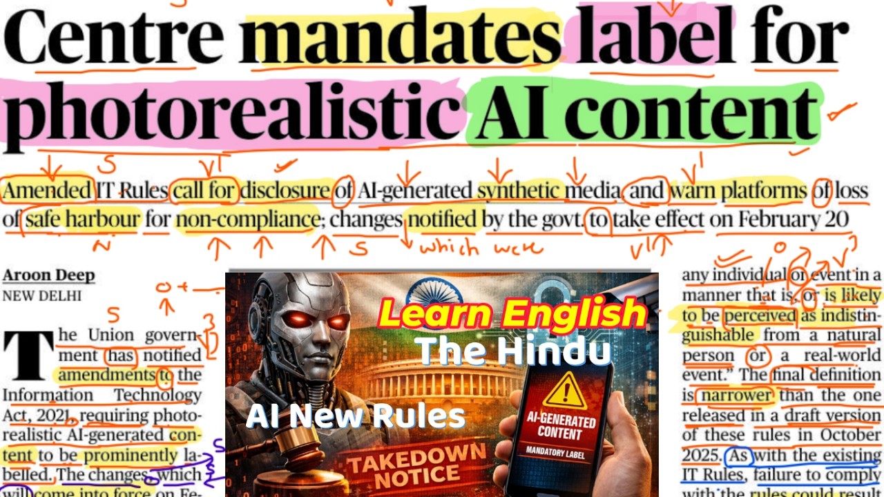 The Hindu Newspaper Analysis Today: New AI Rules 2026 | Learn English Reading, Grammar & Vocab