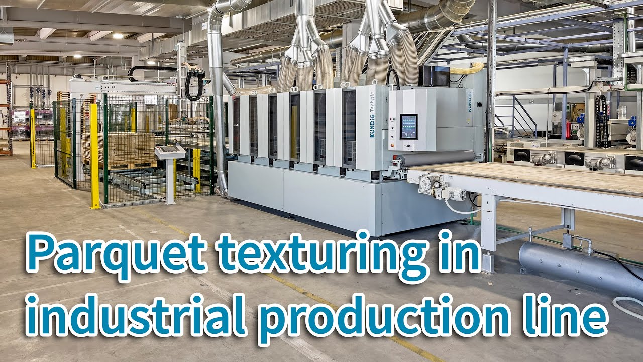KUNDIG Technic 6 head brushing machine in industrial parquet production facility