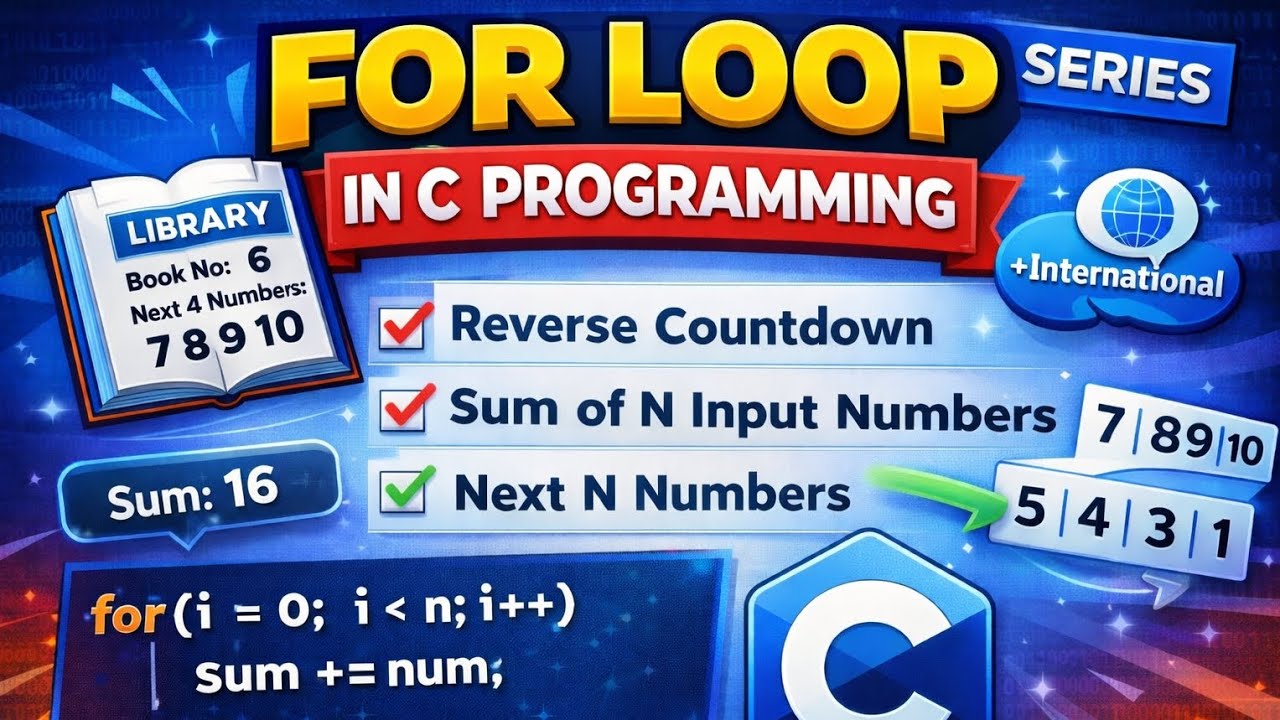For Loop in C Programming | Reverse Countdown & Sum of N Numbers | C Programming Series
