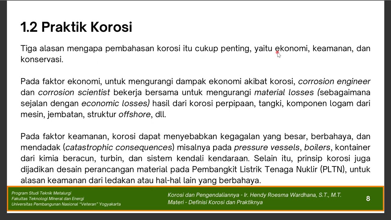 Korosi - Materi 1 'Definisi Korosi dan Praktiknya' (1/3)