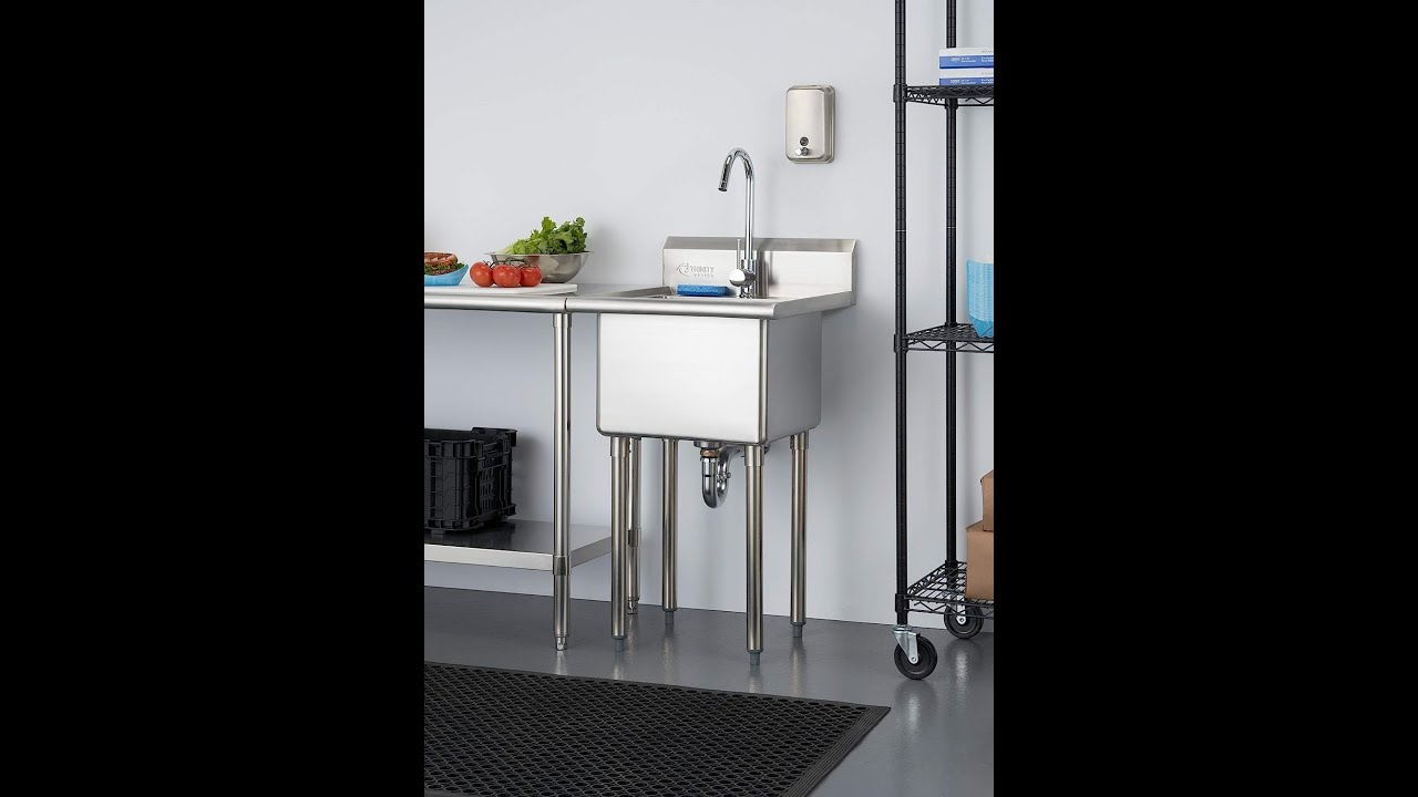 TRINITY THA-0307 Basics Stainless Steel Freestanding Single Bowl Utility Sink Garage Laundry Room